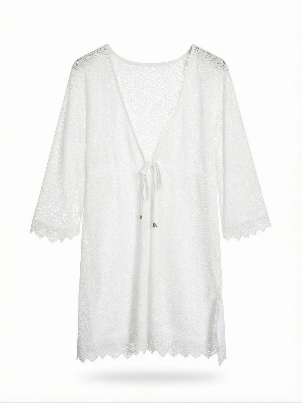 White Lace Cover-Up Tunic with Tie Front
